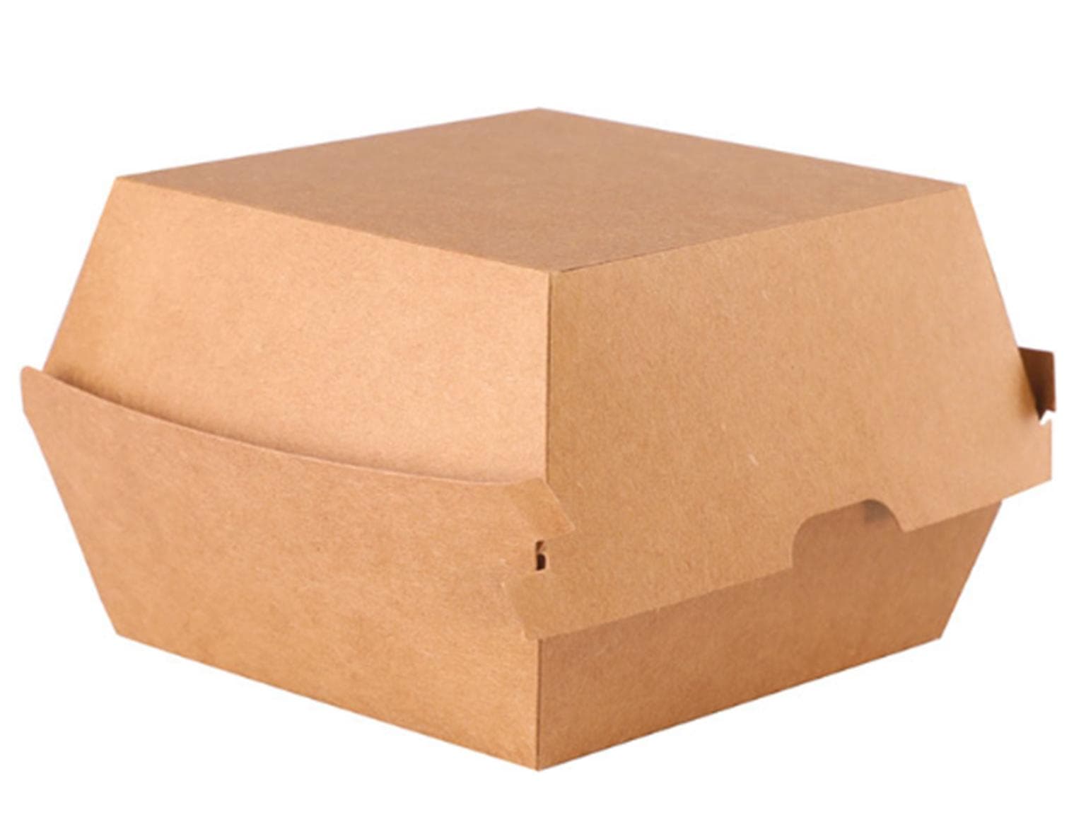 Hamburgerbox eckig aus braunem Karton, 120 x 120 x 70 mm, innen