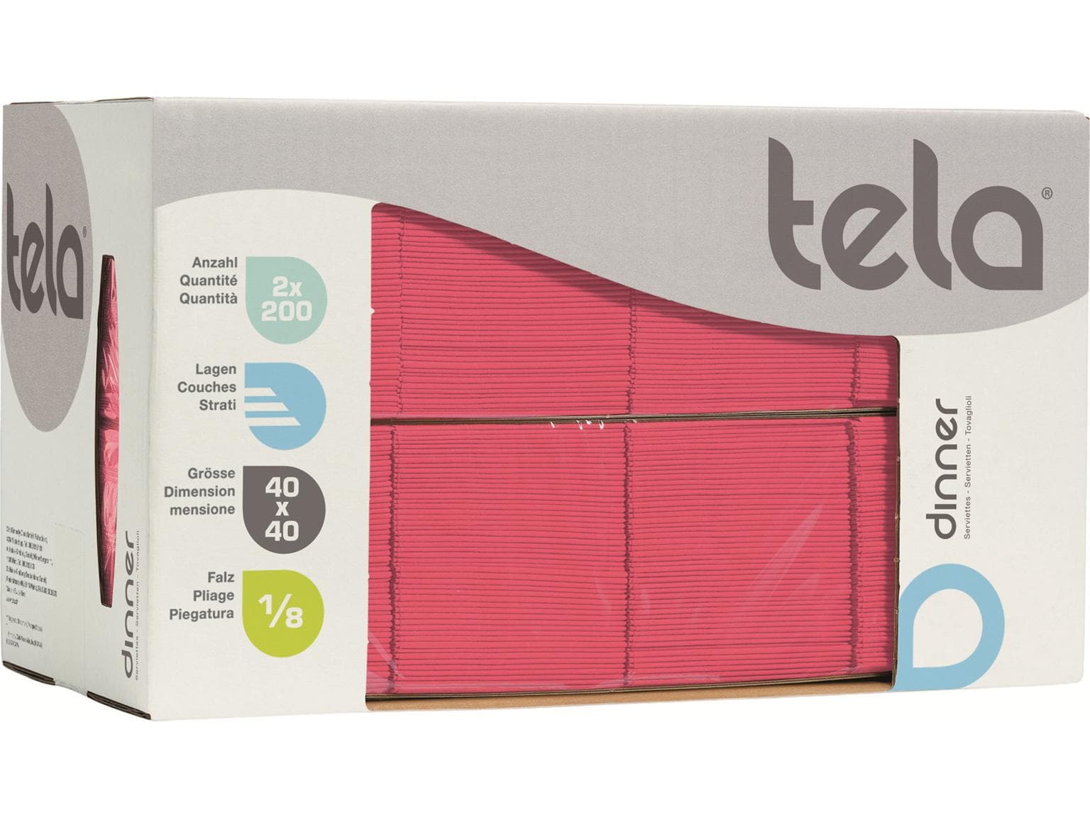 Servietten Tela Guestline Dinner 3-lagig 40 x 40 cm, 1/8 Kopffalz, rot