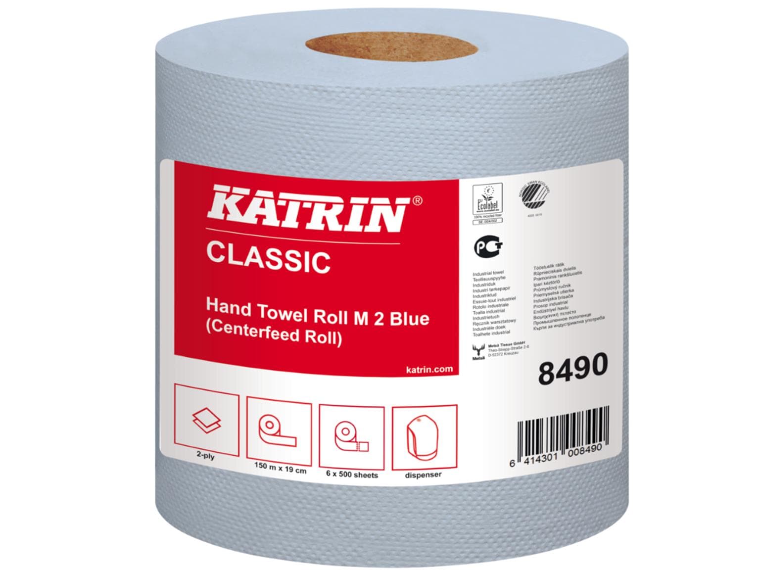 Putztuchrollen Katrin Classic M2, blau laminated, 2-lagig, 19 x 30 cm,