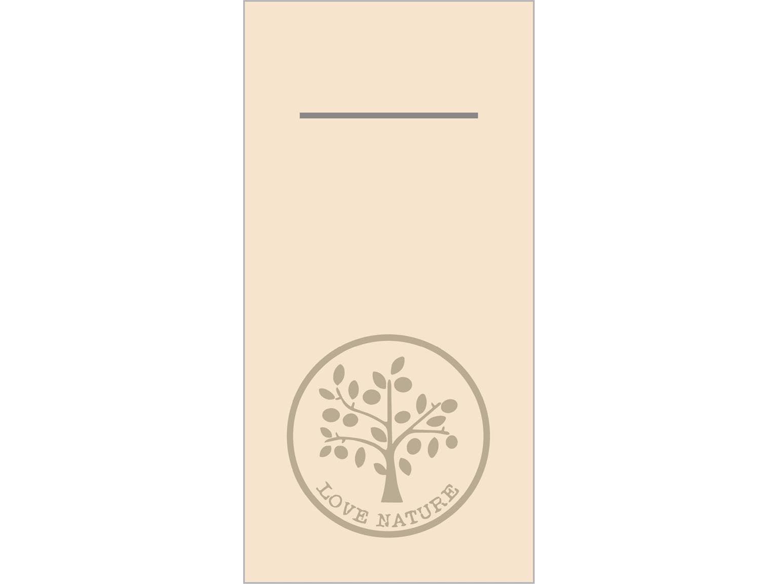 Besteckserviette Airlaid, 40 x 40 cm, 1/8 Falz, "LOVE NATURE" pebble stone