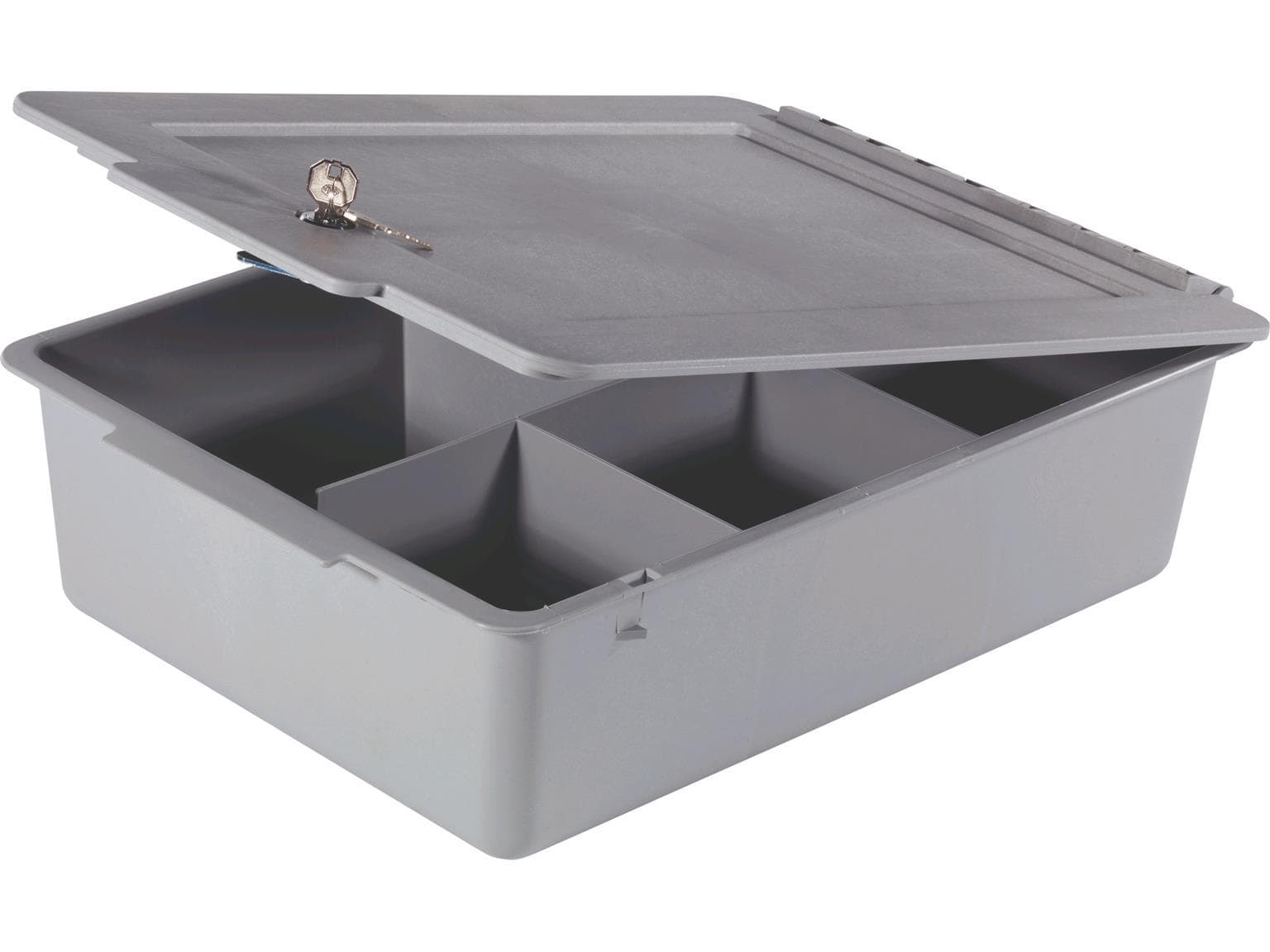 Ablageschale 120mm tief mit Deckel inkl. Schloss u. Facheinteilung