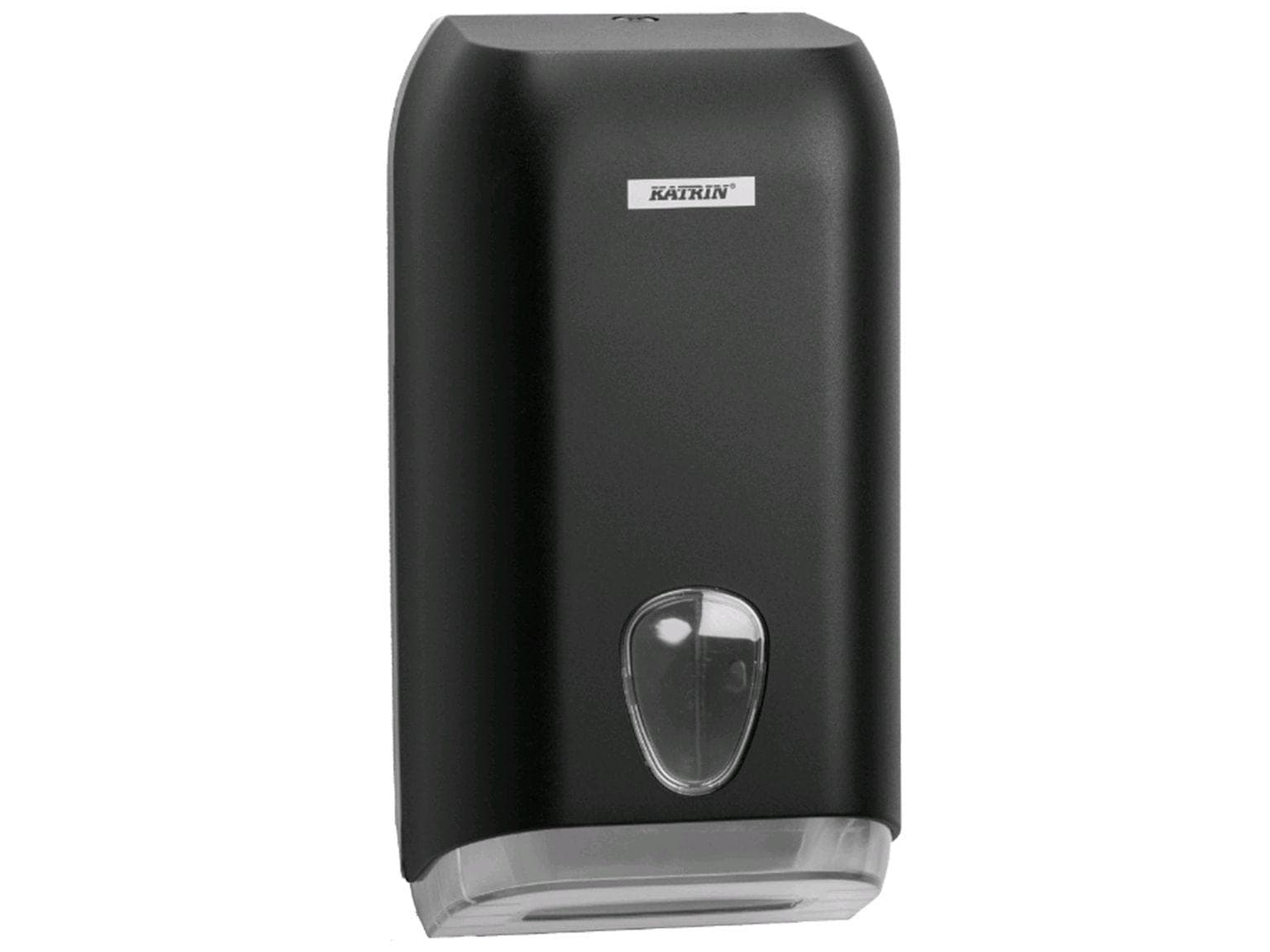 Einzelblatt WC-Papier Spender Katrin, Kunststoff schwarz, 158 x 307 x 133 mm