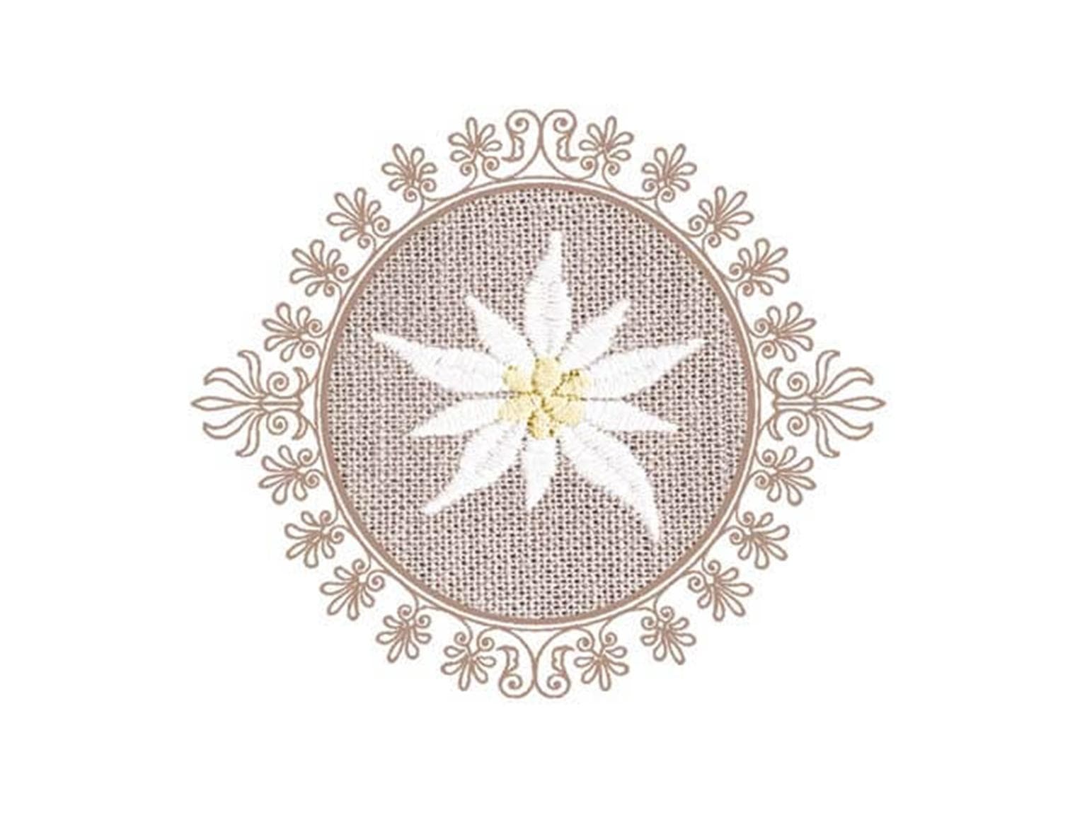 Dessous de verre, ø 90 mm rond, 9 plis, Edelweiss, coton de soie