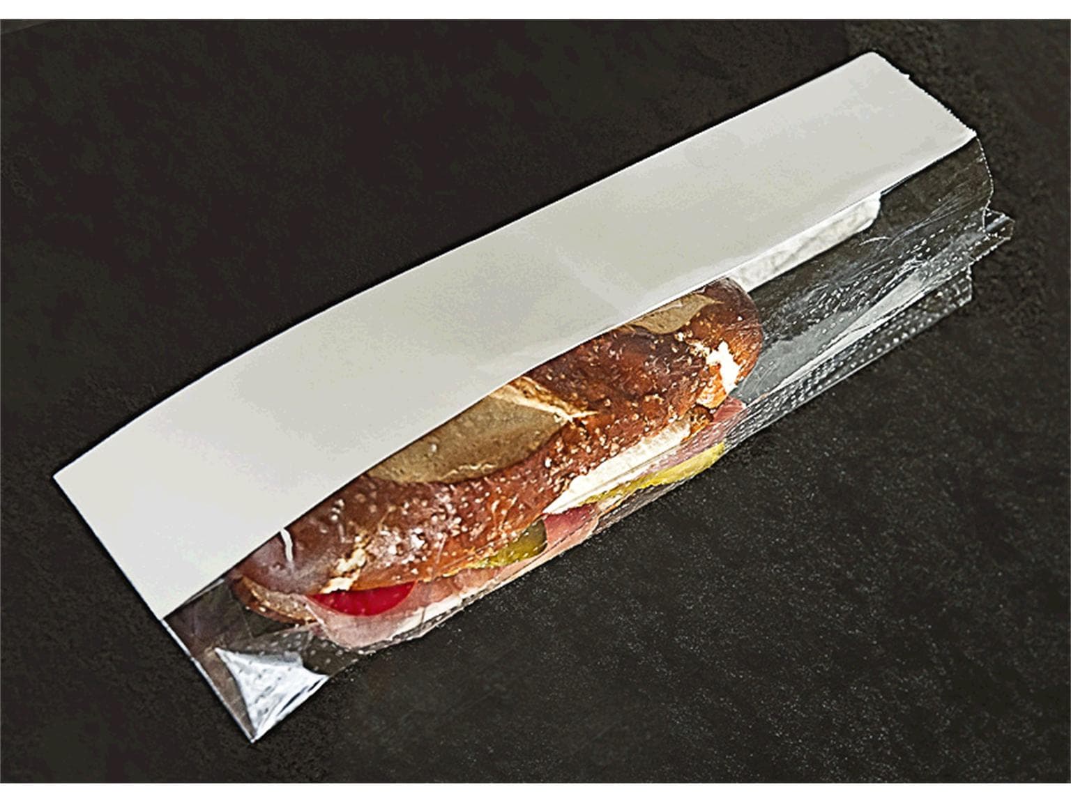 Sichtstreifenbeutel Halb-Halb, 9x4x28 cm Pergamentersatz 40 gm2 + OPP Folie