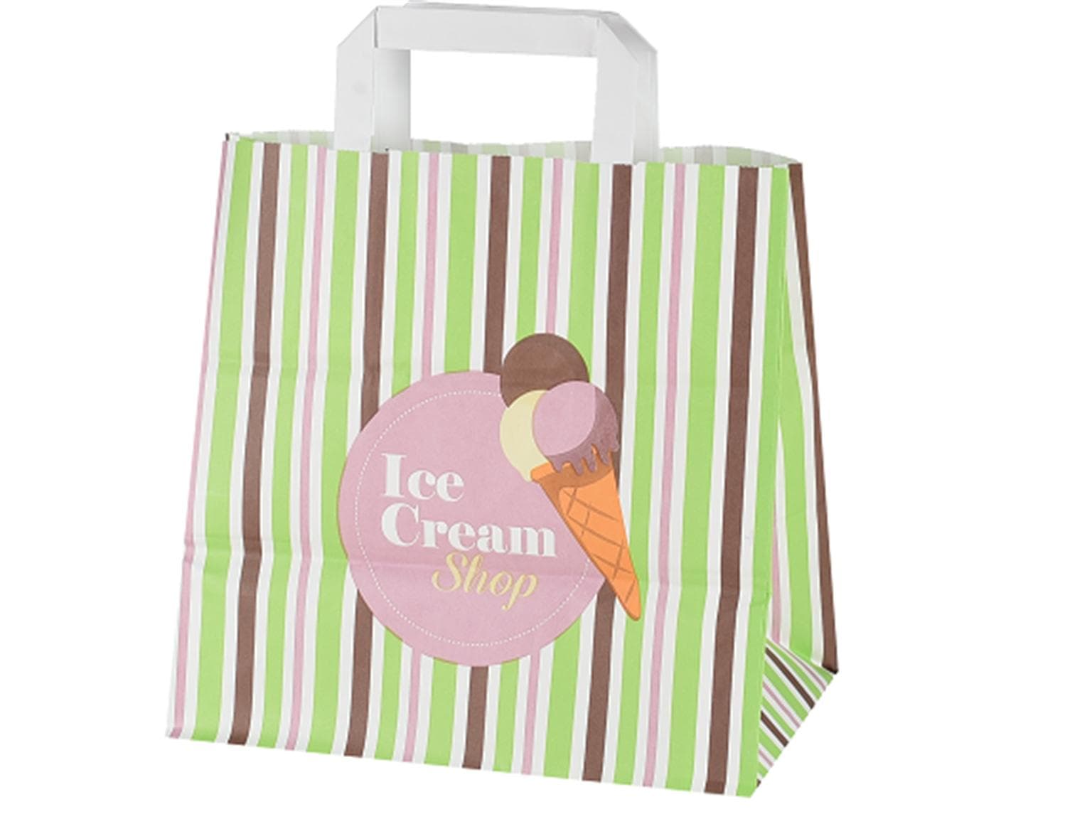 Papiertragetaschen Take-Away aus weissem Kraftpapier 90 gm2, 26 + 18 x 26 cm