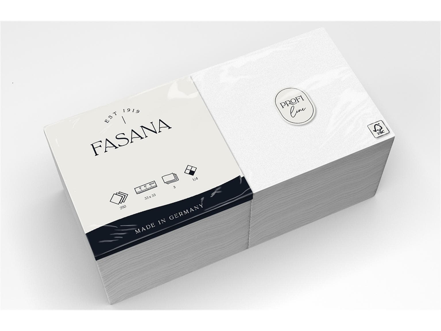 Servietten Fasana 3-lagig, 33 x 33 cm 1/4 Falz, weiss (998)