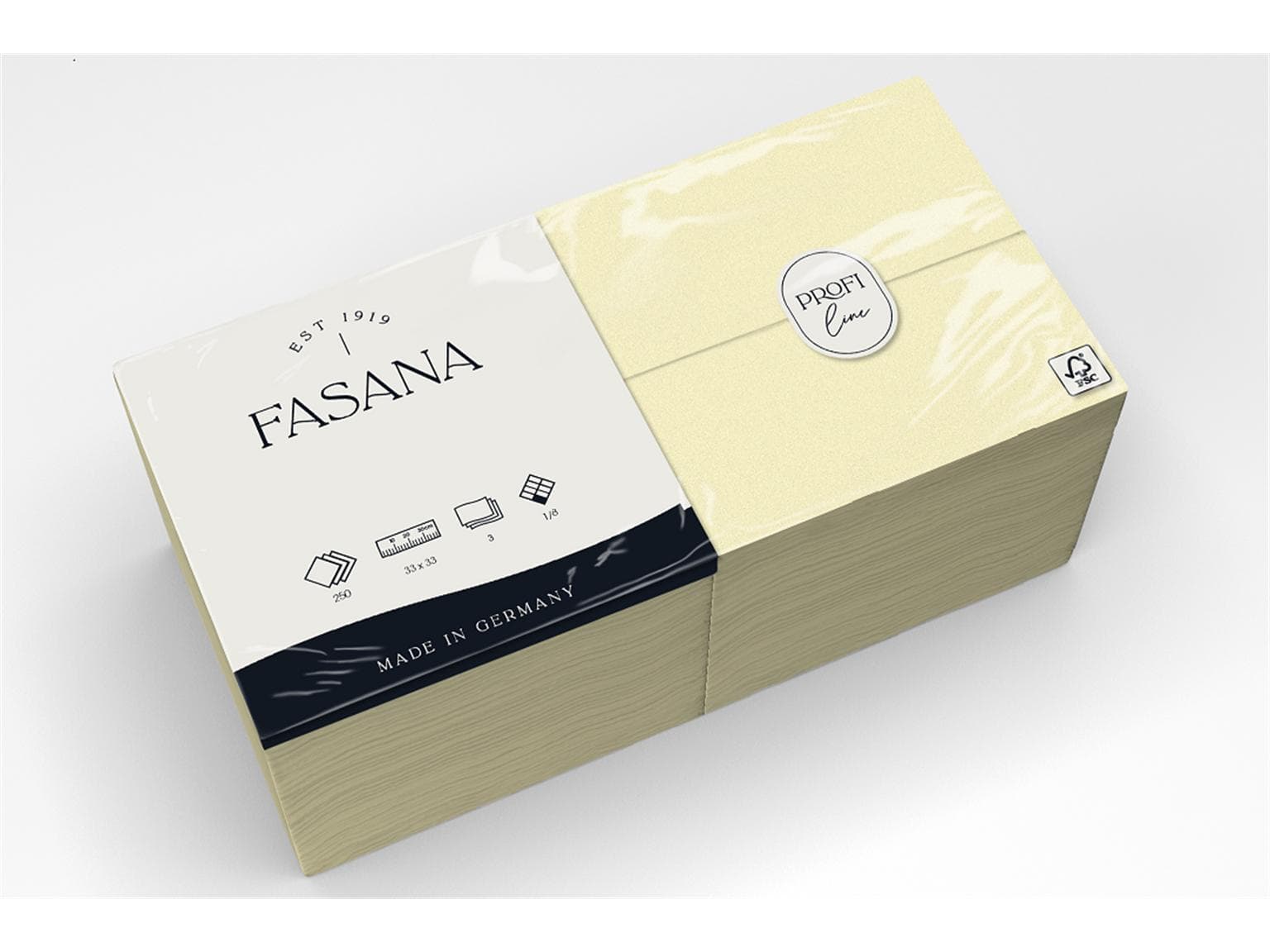 Servietten Fasana 3-lagig, 33 x 33 cm 1/8 Falz, crème (359)