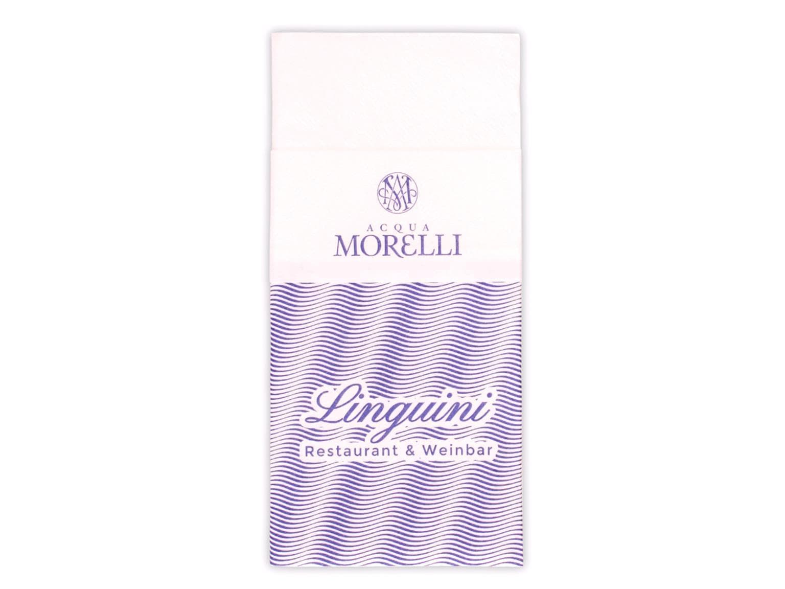 Bestecktasche mit Werbedruck 40 x40 cm, 1/8 Falz, Airlaid 65 g/m2