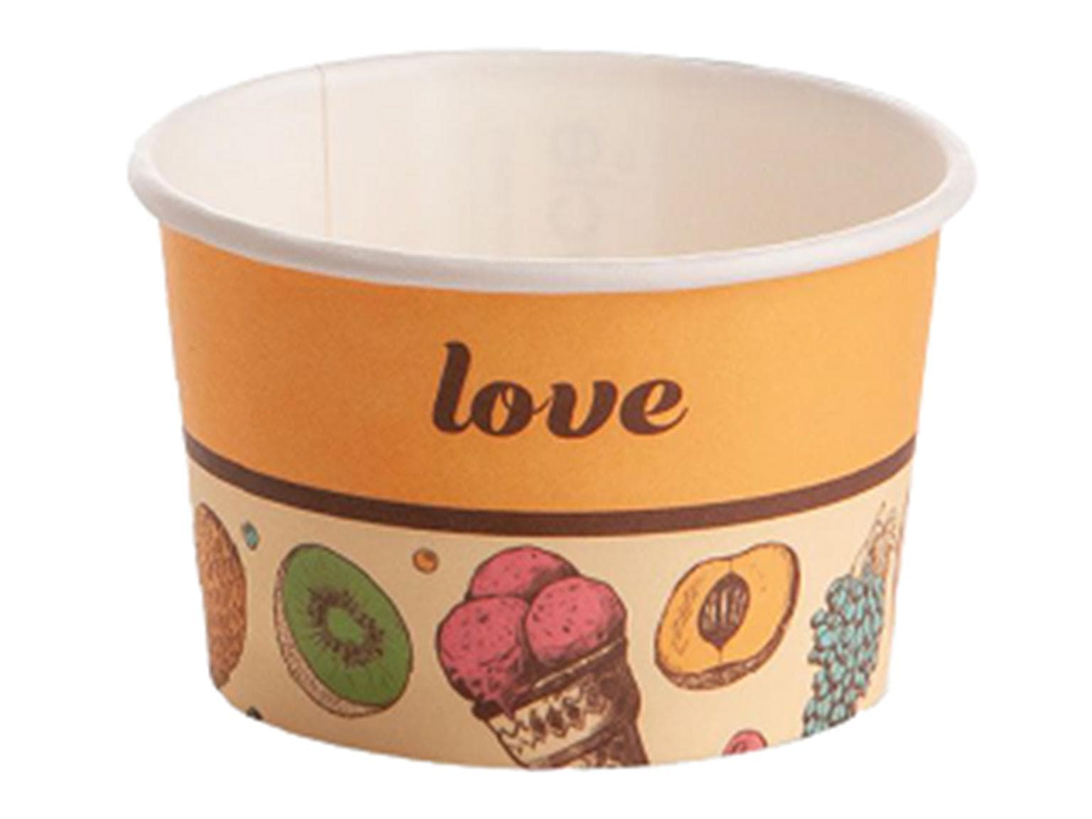 Eisbecher 80 cc (ø 64 mm, Höhe 40 mm), aus Pappe, Standarddruck orange (love)