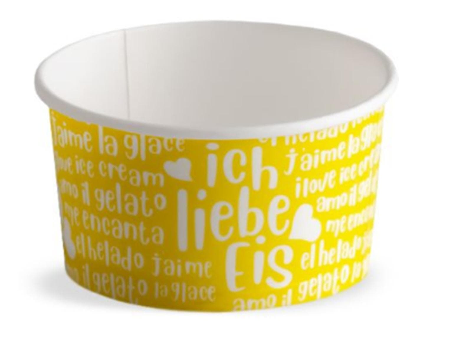 Eisbecher 90 cc (ø 73 mm, Höhe 40 mm), aus Pappe, mit Standarddruck gelb