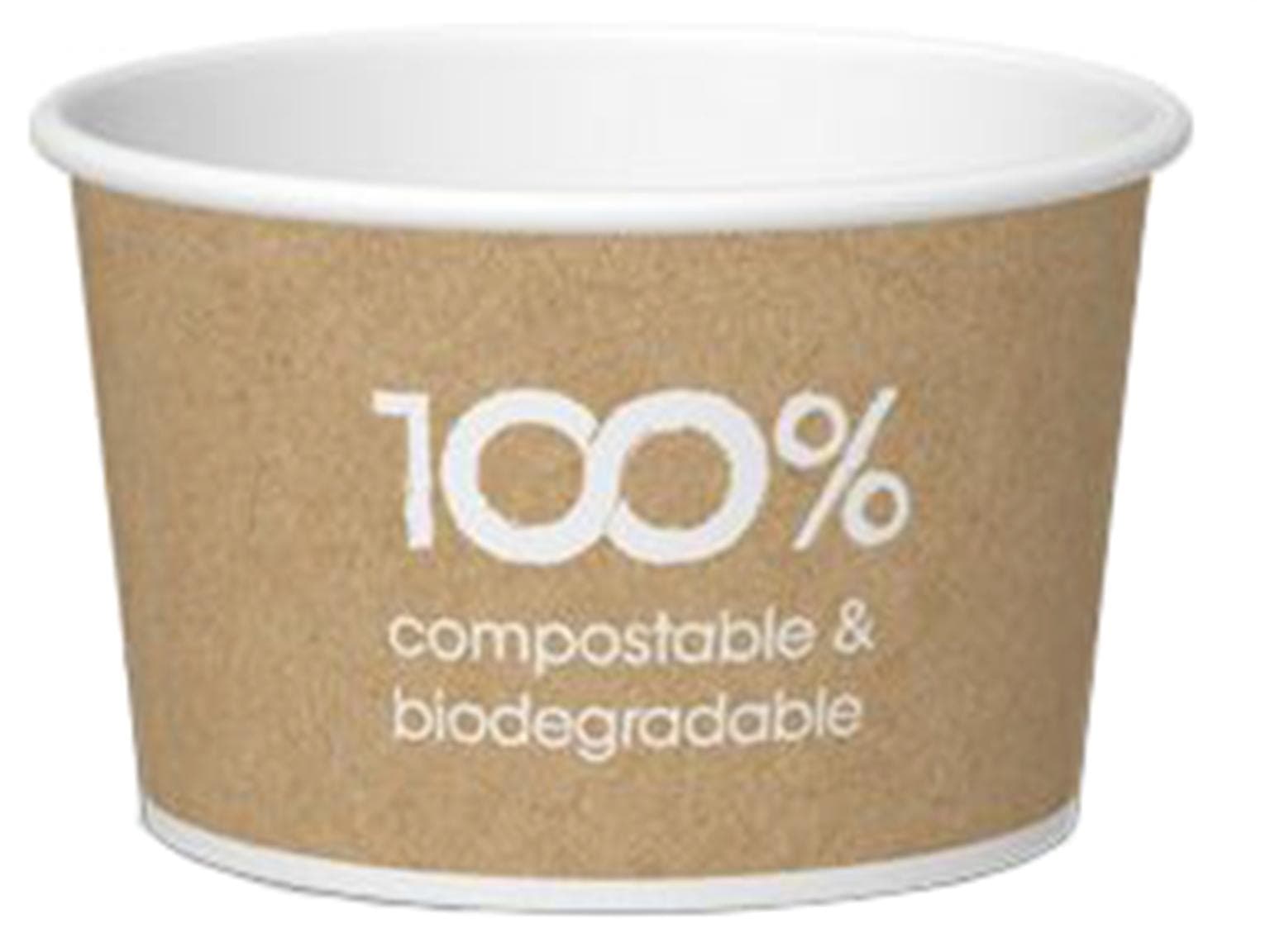 Eisbecher 190 cc (ø 85 mm, Höhe 50 mm), aus weisser Pappe, mit Standarddruck