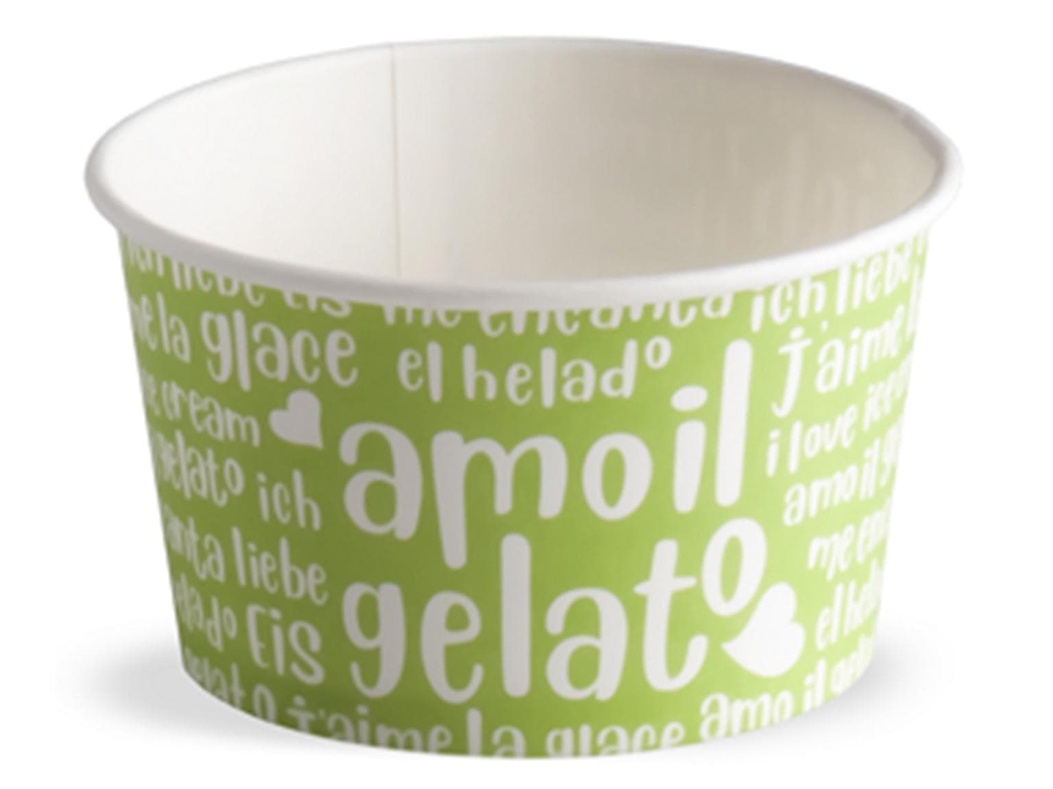 Eisbecher 250 cc (ø 94 mm, Höhe 55 mm), aus Pappe, mit Standarddruck grün