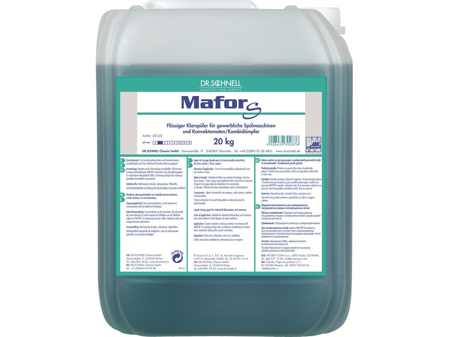 Mafor S, Klarspüler für Geschirrspül- maschinen, universal, sauer