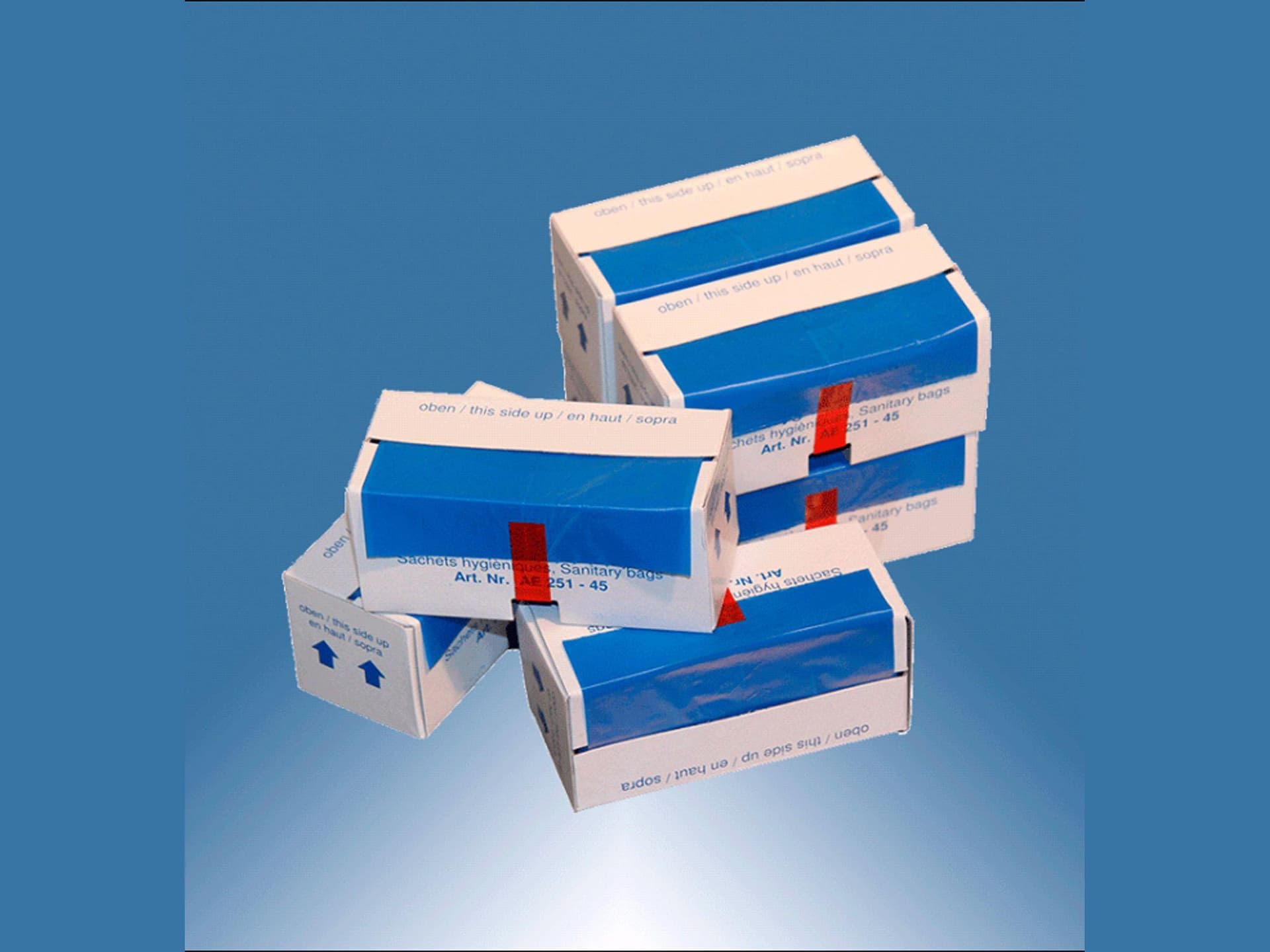 Plastik Hygienebeutel Nachfüllpackung, 45 Beutel auf Rolle in Kartondispenser,