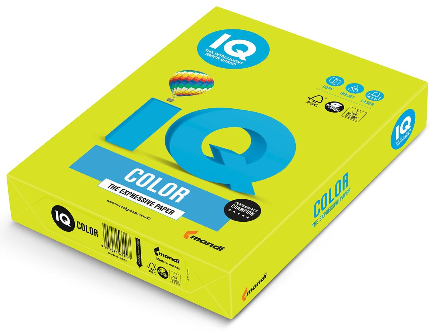 Kopierpapier IQ Color Neon, A3, 80gm2, neongrün, FSC-zertifiziert