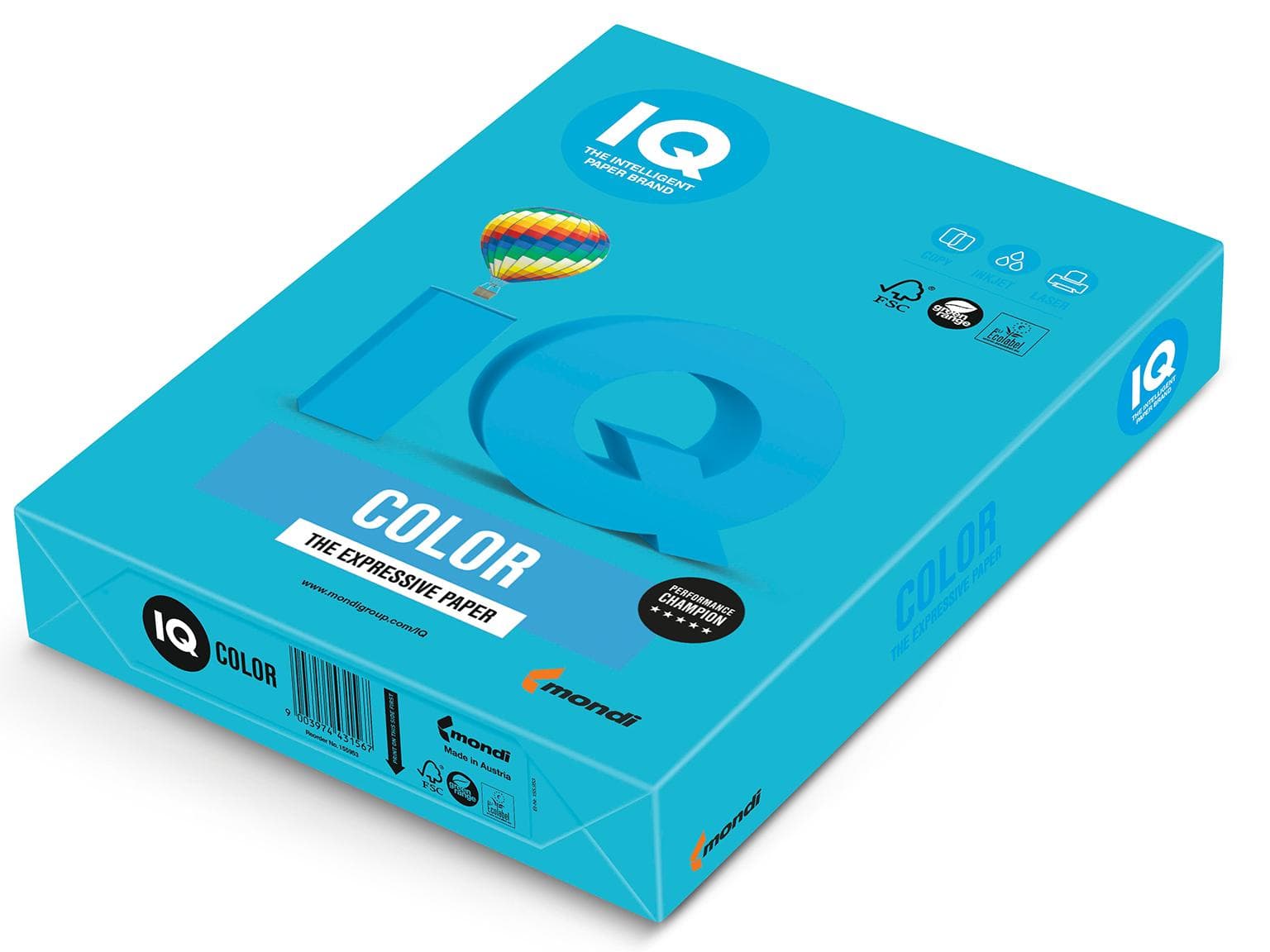 Kopierpapier IQ Color Intensiv, A4, 160 gm2, wasserblau, FSC-zertifziert