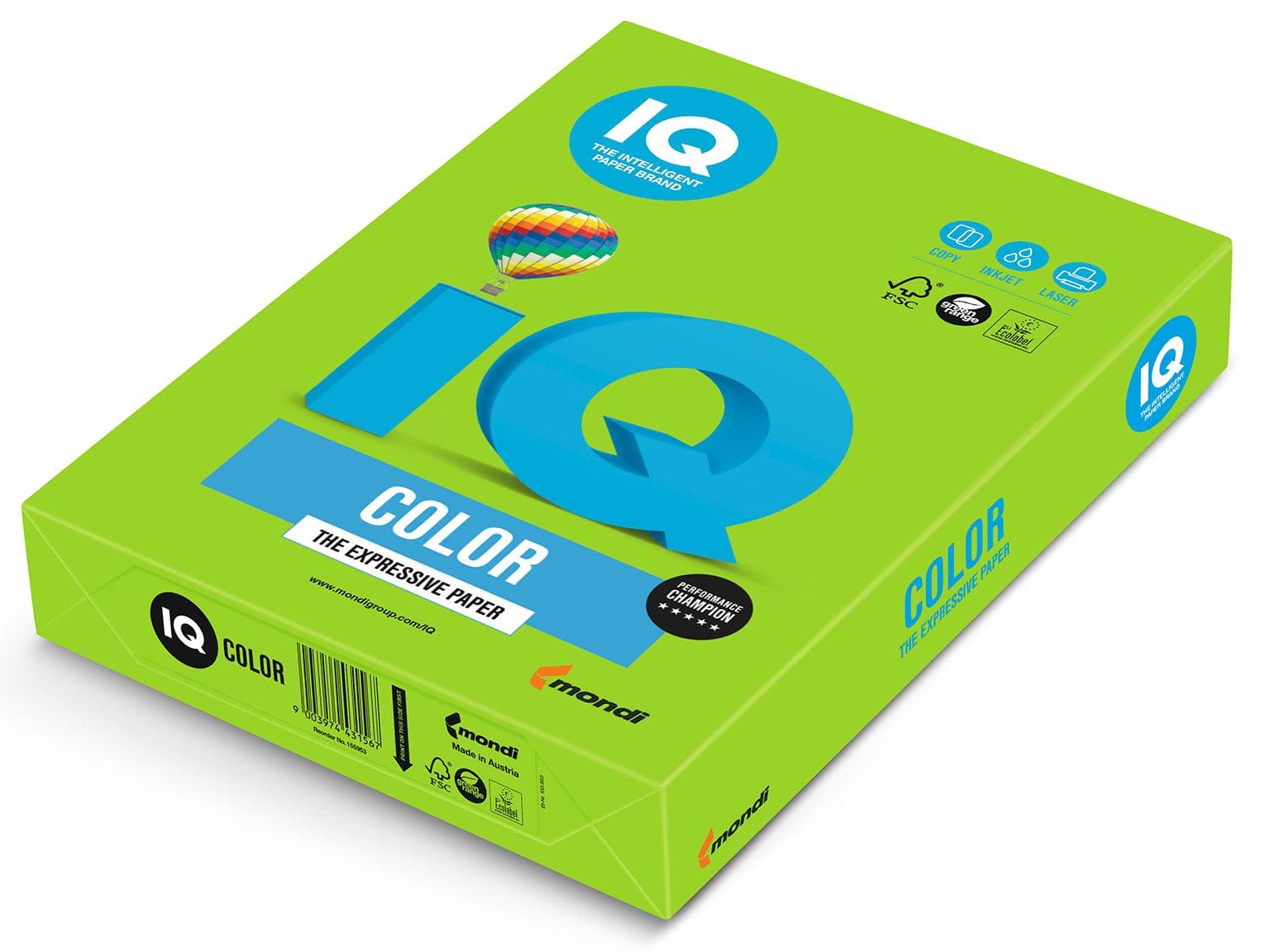 Kopierpapier IQ Color Intensiv, A4, 120gm2, maigrün, FSC-zertifiziert