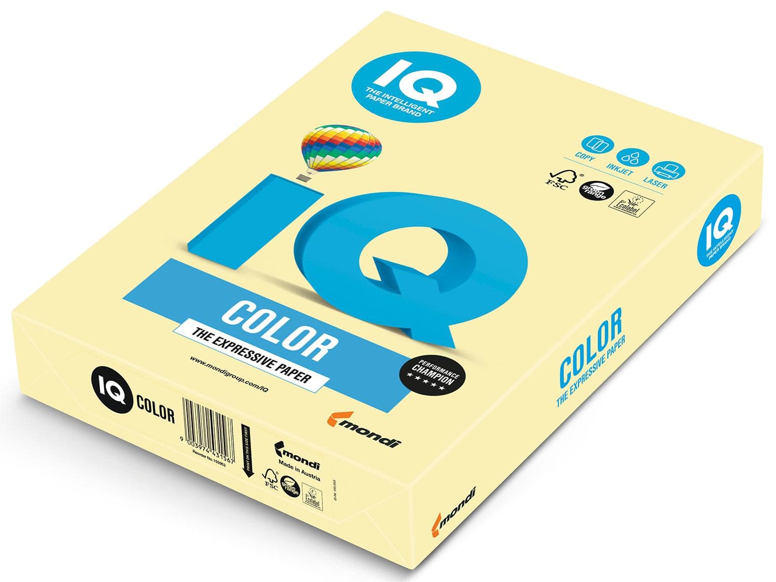 Kopierpapier IQ Color Pastell, A4, 160 gm2, gelb, FSC-zertifiziert