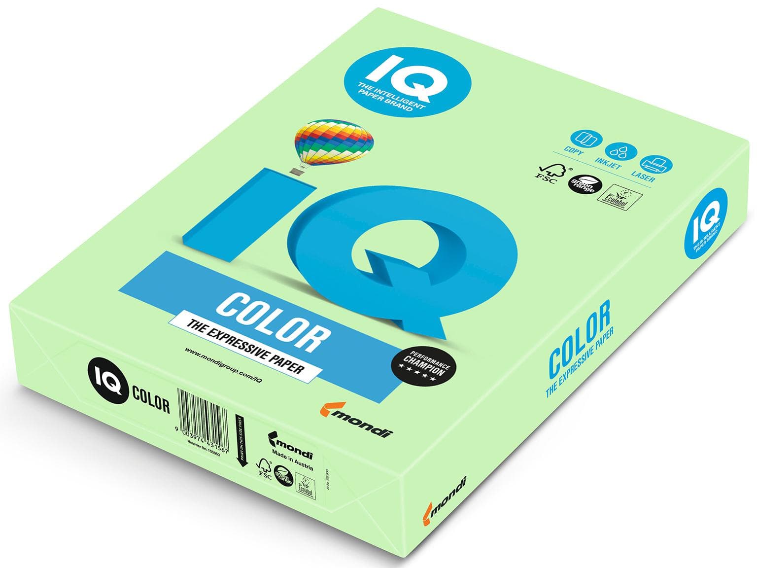 Kopierpapier IQ Color Pastell, A4, 80 gm2, mittelgrün, FSC-zertifziert