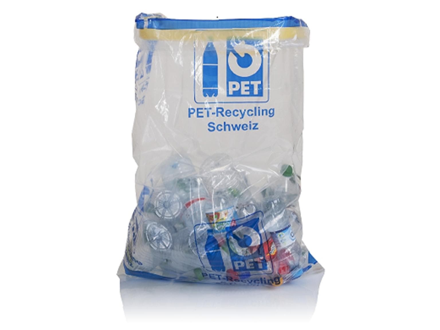 PET Sammelsack 110 Lt, aus LDPE 36 my, transparent, 730 x 1040 + 60 mm, gerollt