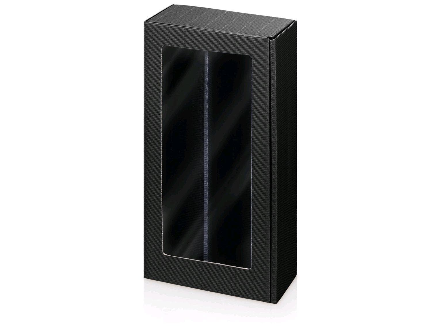 Geschenkverpackung mit Fenster für zwei Flaschen, schwarz, 380 x 180 x 90 mm