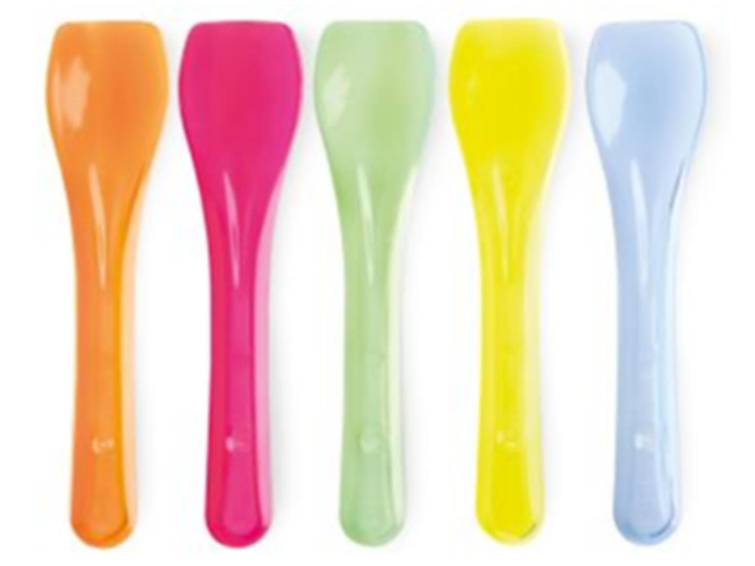 Glacelöffel aus Bio Kunststoff, farbig assortiert, Länge 95 mm, lose