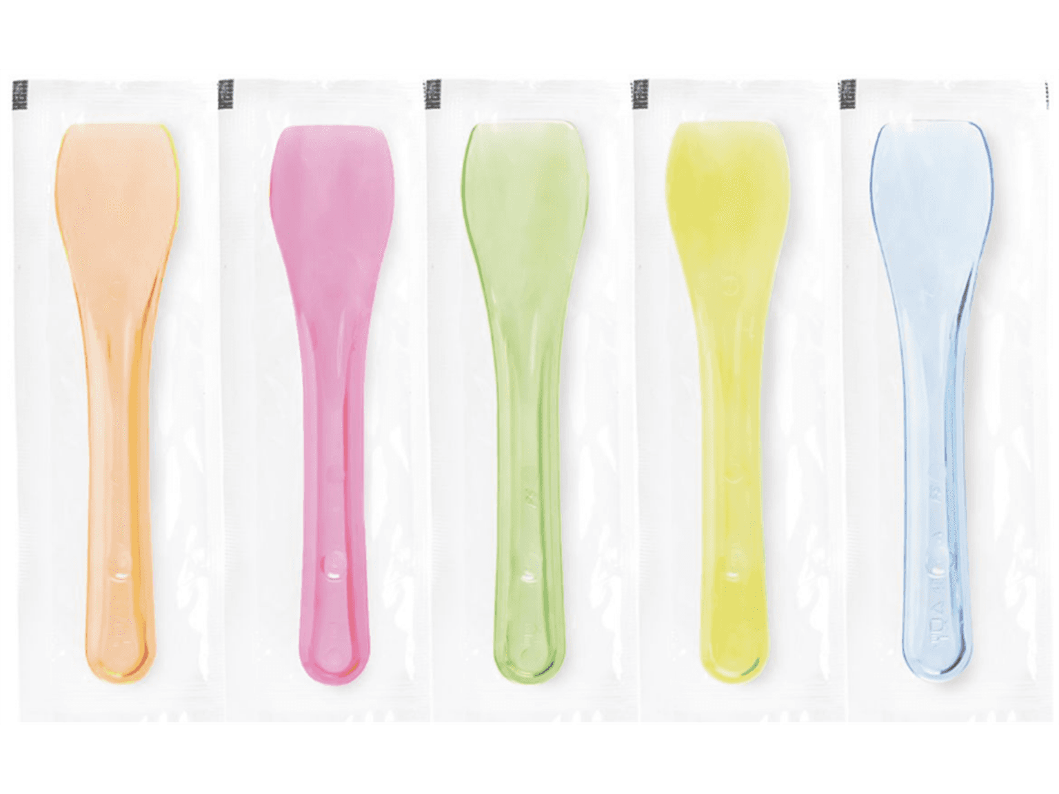 Glacelöffel aus Kunststoff (PS) farbig assortiert, Länge 95 mm, einzeln in