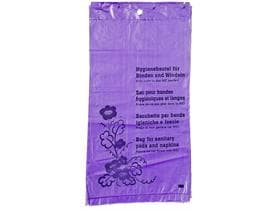 Hygienebeutel lila bedruckt 190 x 330 + 25 mm, geblockt zu 50 Stück