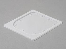 Behälterdeckel für Eiscrème aus PS, milchig, 180 x 165 mm, Höhe 5 mm