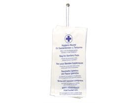 Hygienebeutel 12 x 5 x 24 cm, gebl. Kraftpapier 35 gm2 weiss, Druck blau