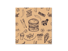 Burger-Papier Pergamentersatz fettdicht, 30 x 30 cm, bedruckt, braun