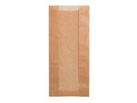 Sichtstreifenbeutel aus braunem Kraft- papier, 16 x 6 x 32 cm, unbedruckt, mit