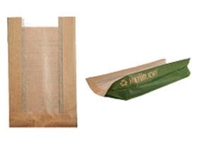 Sichtstreifenbeutel aus braunem Kraft- papier enggerippt, 12 x 6 x 18 cm,