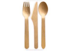 Bio Besteckset bestehend aus: Messer, Gabel, Löffel (aus Birkenholz),