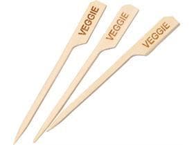 Bambus-Fingerfoodspiess FLAG, 9 cm mit Aufdruck "VEGGIE", natur