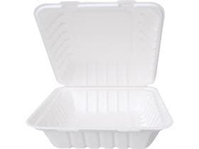 Lunch-/ Hambugerbox aus Bagasse, rechteckig,18.5 x 13.5 x 6.5 cm, weiss
