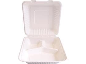 Menubox aus Bagasse quadratisch, 3-teilig, 23 x 23 x 8.5 cm, weiss