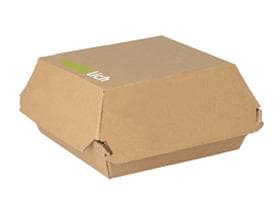 Hamburgerbox eckig aus braunem Karton, 98 x 95 x 66 mm, innen