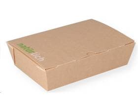 Lunch-Box eckig aus brauner Wellpappe, 168 x 118 x 45 mm, innen weiss (PET-