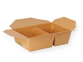 Menubox rechteckig aus braunem Kraft- karton, innen PE-beschichtet, mit