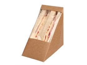 Sandwichverpackung aus braunem Kraft- karton, 123 x 123 x 75 mm, mit Sicht-