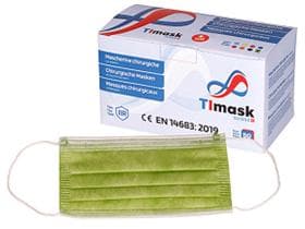 Mundschutzmasken 3-lagig hellgrün, Typ IIR, PP-Vlies, weisse Gummibänder,