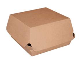 Hamburgerbox eckig aus braunem Karton, 115 x 115 x 70 mm, innen