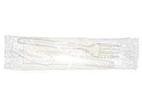 Einweg Besteckset aus Kunststoff (PS) transparent, Messer, Gabel, Serviette