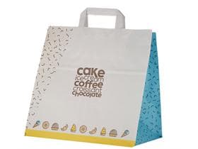 Papiertragetaschen Take-Away aus weissem Kraftpapier 90 gm2, 32 + 20 x 30 cm