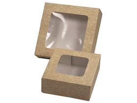 Snack-/Tortenschachtel mit Fenster, 10.5 x 10.5 x 5 cm, aus braunem