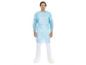 Einweg Schutzkittel,  PP / PE Vlies, 120 cm x 140 cm, blau, PE-Voll-