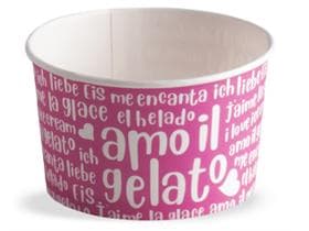 Eisbecher 190 cc (ø 85 mm, Höhe 50 mm), aus Pappe, mit Standarddruck himbeerrot