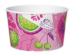 Eisbecher 190 cc (ø 85 mm, Höhe 50 mm), aus Pappe, mit Standarddruck pink/grün