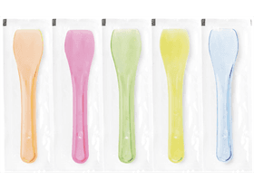 Glacelöffel aus Kunststoff (PS) farbig assortiert, Länge 95 mm, einzeln in